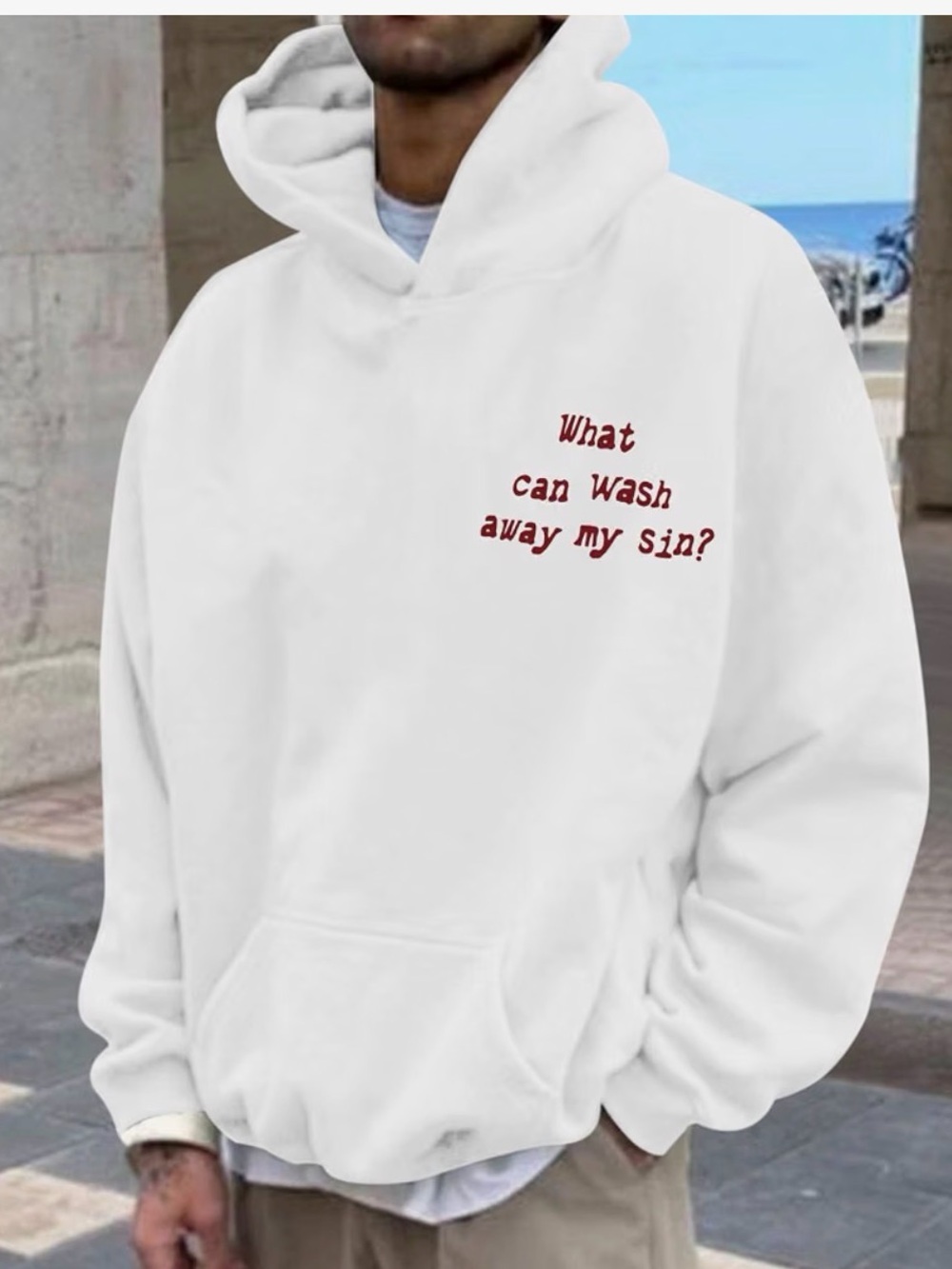 White Graphic Hoodie - "What can wash away my sin?"